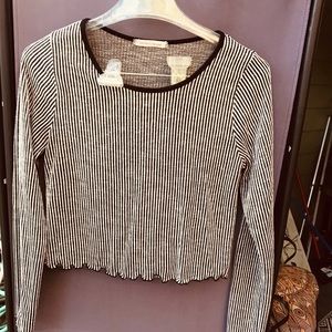 Long sleeve crop shirt black and white vertical stripes size large